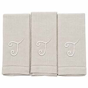 VTG Sferra Set of 3 Linen 15”X 22” Guest Towels “T” Hand Embroidered NIP Italy